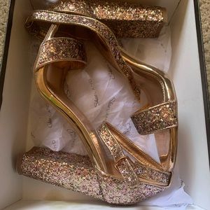 Rose gold glitter one strap heel